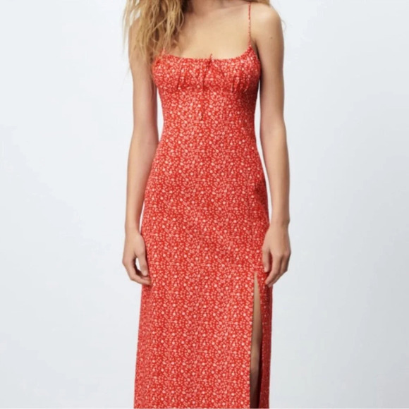 Zara Red Floral Midi Dress - Picture 1 of 11